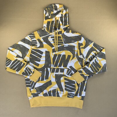 Nike Futura Club Sweatshirt Hoodie Mens SMALL Yellow All Over