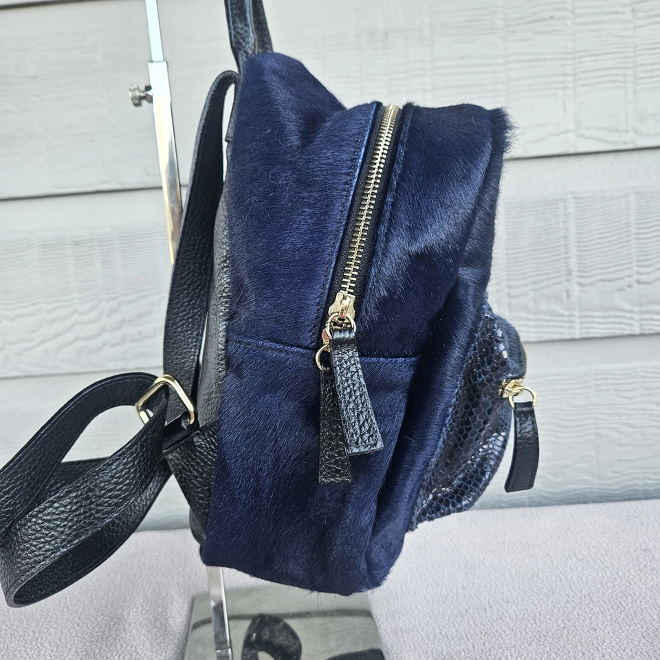Mini mochila Cuir Rose azul marinho pele com zíper pequeno parque de viagem - Imagem 2 de 4