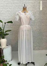 1970s Sheer Lace Gown  Small Size  Vintage Long White Nightgown  Ruffled