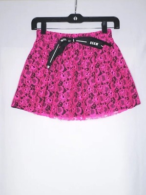 MSGM hot pink lace girl skirt 8Y w/ bow ribbon made in Italy excellent condition