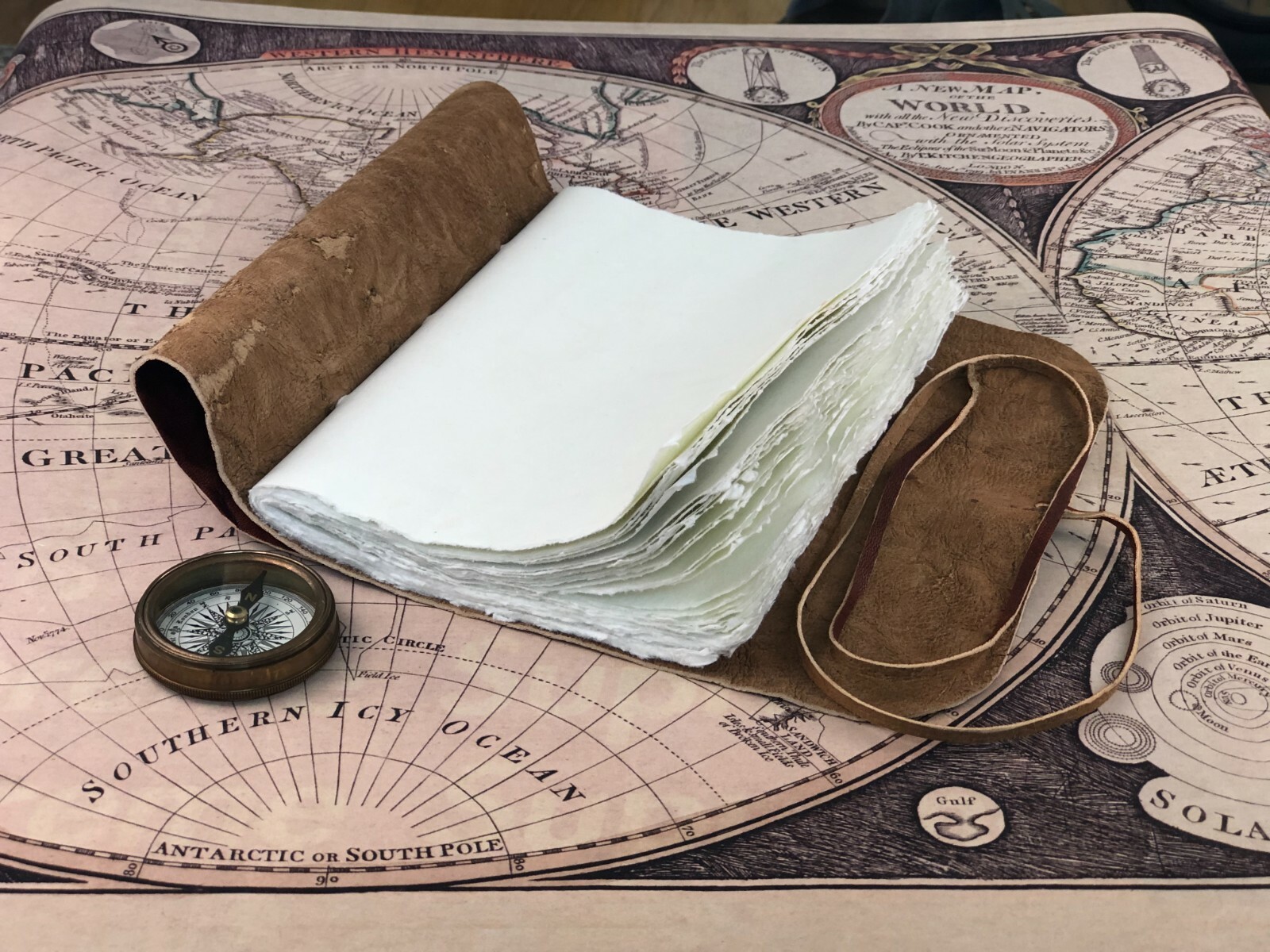 Handmade Vintage Leather Journal - 9x6 Inches, Scroll Design, Travel Diary & Notebook