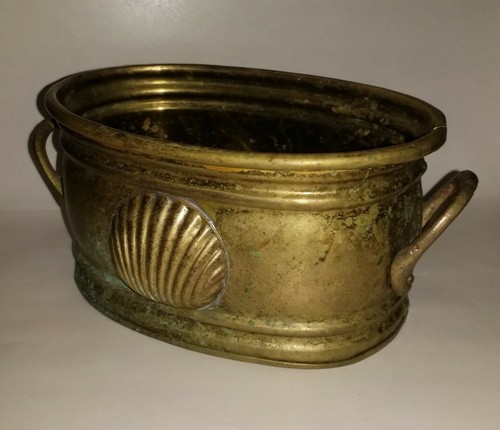 Solid Brass Container W/ Handles Decorative Vintage Metal Catch All Dish or Tub - Foto 12 di 12