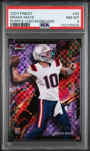 2024 TOPPS FINEST PURPLE CHECKERBOARD #62 DRAKE MAYE ROOKIE RC 13/150 PSA 8