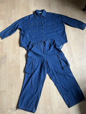 FUNKY STAFF  WUNDERSCHÖNER JEANS ANZUG GR.S OVERSIZED LAGENLOOK RUNDHOLZ