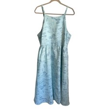 Lands’ End 100% Linen Maxi Dress Sz XL 18 Pockets High Neck Smocked Back Resort