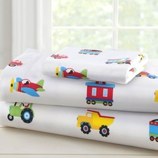100 Cotton Toddler Sheet Set Soft Cozy Bedding Trains Planes Trucks Fit