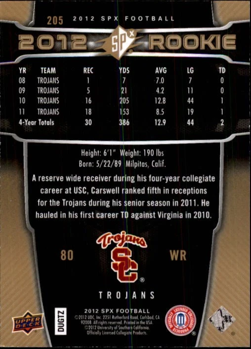 2012 SPx #205 Brandon Carswell/750 - FB - Image 2 of 2