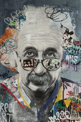 Gemälde Brillianter Physiker 80x120cm Pop Art bunter Physiker von Hand veredelt - Bild 1 von 4