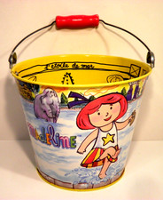 1997 Madeline Schylling Tin Pail Sand Bucket Litho Beach Garden Redhead France