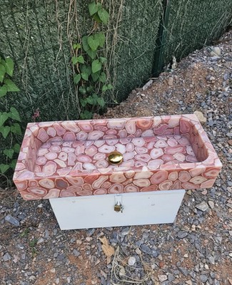 Pink Agate Bathroom & Kitchen Sink   Handmade Natural Stone Vessel / Wash Basin