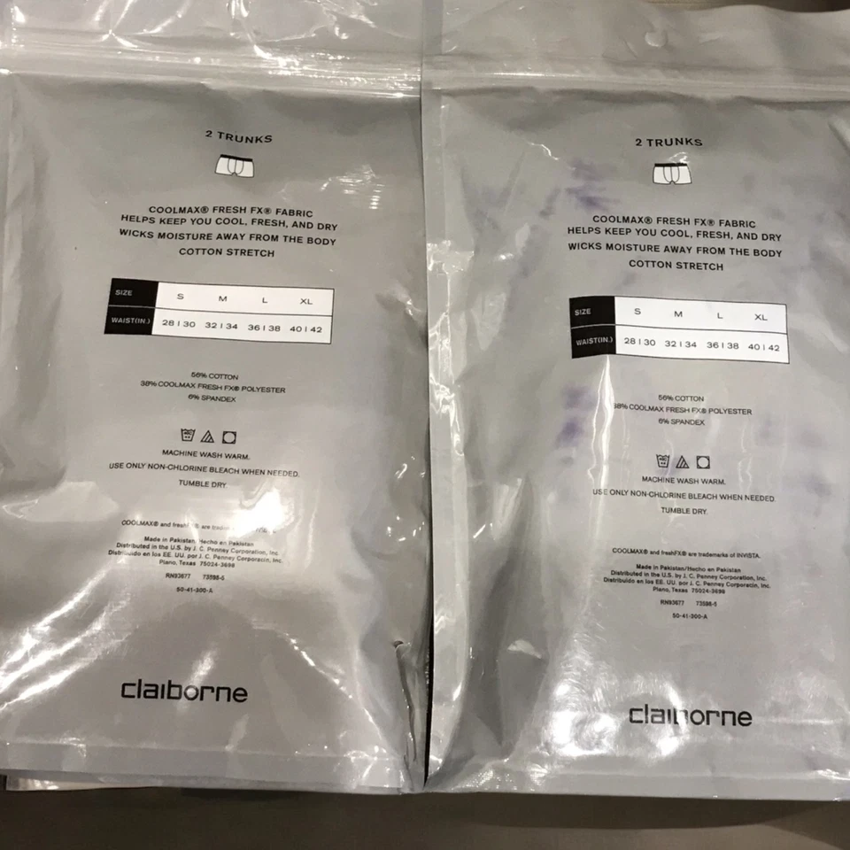 Новые винтажные мужские трусы Claiborne Cool Max Fresh FX 2 упаковки по 2 штуки - Изображение 2 из 4