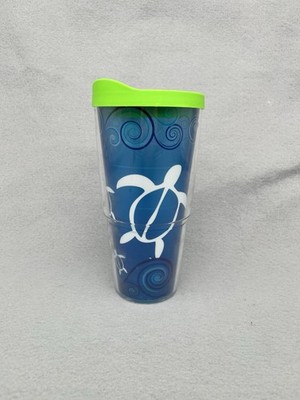 Tervis 24 oz Tumbler Blue w/Lime Green Travel Lid Insulated Hot/Cold