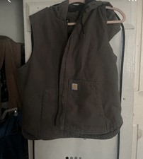 Carhartt Relaxed Fit grey/taupe Zip Work Vest Quilted Lined Stand-Up Collar L