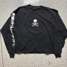 VTG Skull And Cross Bones 1991 Fashion Victim XL Long Sleeve T-Shirt Black Crop