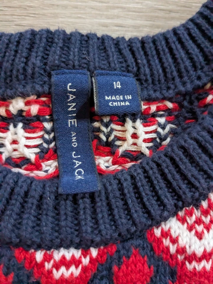 Janie and Jack Sweater Red White Blue Nordic Icelandic Style Boys Youth 14 - Image 3 of 4