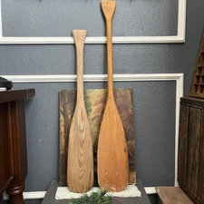 Set 2 Vtg 35" 30” Boat Canoe Paddle Wood Oar Wooden Cabin Lake Decor USA Worn