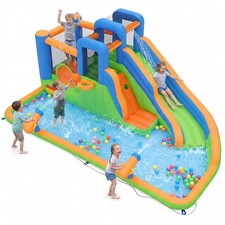 Inflatable Water Slide Park w/Slide, Jumping Area, Splash Pool, 2 Climbing Walls