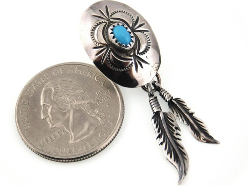 Pendientes colgantes firmados RB nativos americanos plata esterlina 925 turquesa pluma - Imagen 6 de 9