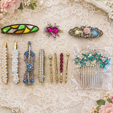 Women  s Decorative Hair Clip Lot Vintage Floral Rhinestone Multicolor 12 pieces