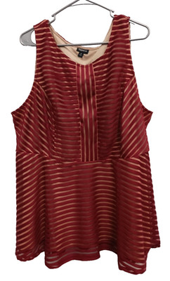 Torrid Womens Shadow Striped Peplum Top Size 3X Red Textured Sleeveless Preppy