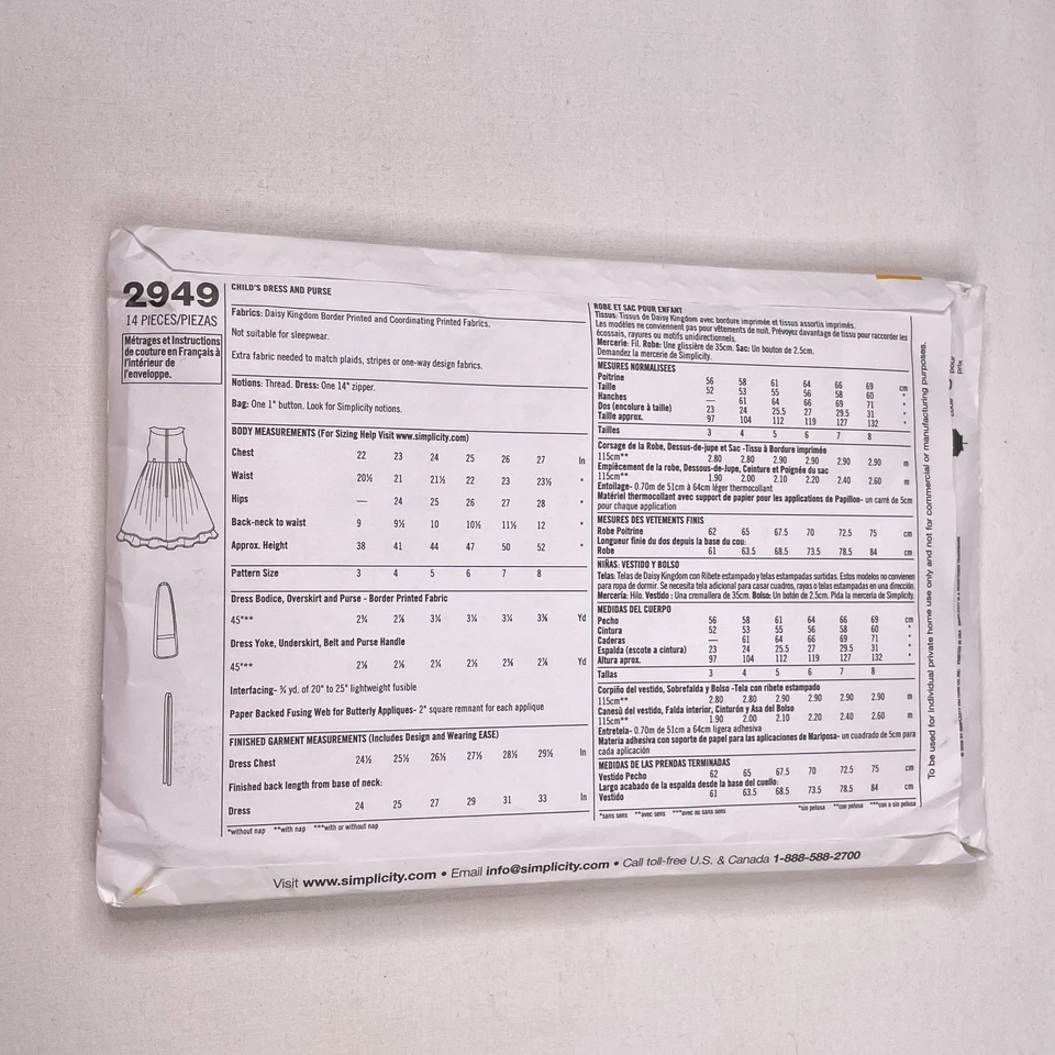 Daisy Kingdom Simplicity Pattern #2949 Girls Dress & Purse UnCut Size A - Image 3 of 4