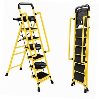 6 Step Ladder with Platform, 330 Lbs Load Heavy Steel Duty Step Ladders,