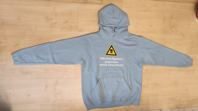 Hoodie Kapuzenpullover ''Hausaufgaben gefährden...'' Gr.  164 12-14 Jahre hellblau