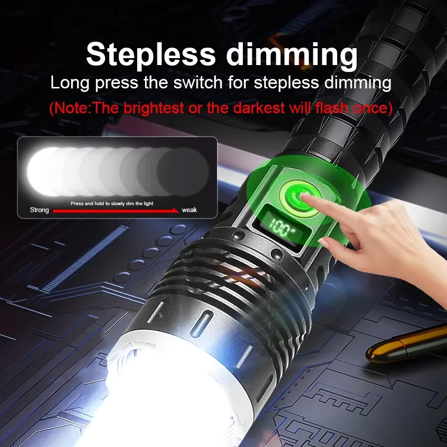 10000mAh High Power Led Flashlight 5000M Long Range Torch Rechargeable ...