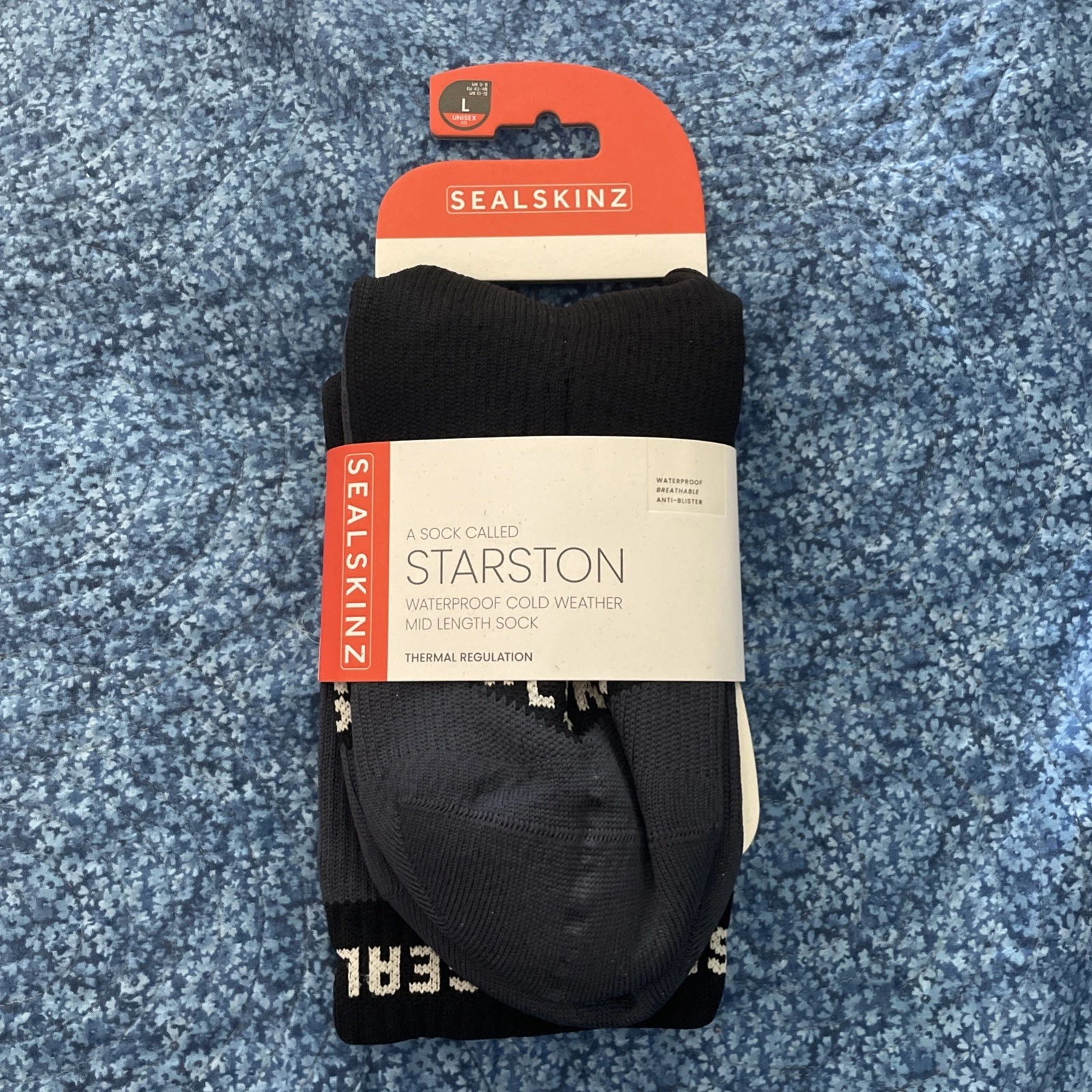 Sealskinz Starston Waterproof Cold Weather Mid Length Sock Black Large 10-12