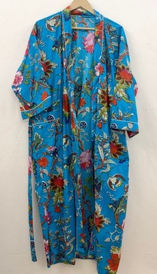 Tropical Garden Print Kimono Robe Women s Blue Relaxed Fit Loungewear