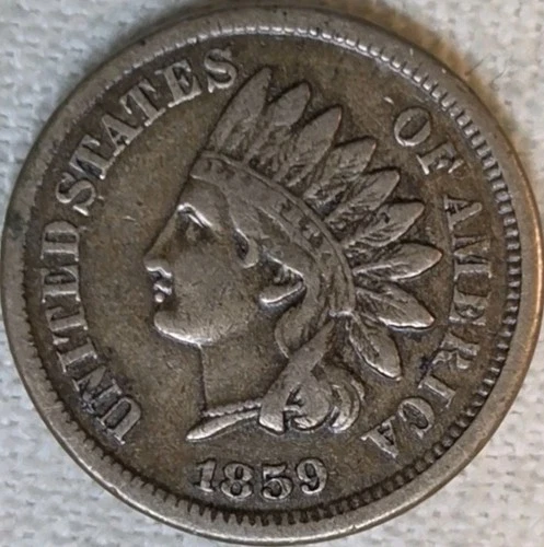 1859 Indian Cent Fine F or F+.  True Auction. Breaking Up Sets