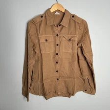 Tribal Jeans Women's Caramel Brown Utility Button Down Shirt with Skirt detail S