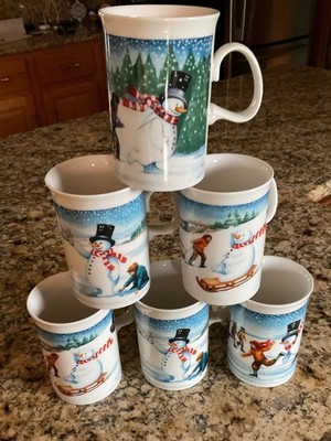 Lot of 6 DUNOON Scotland SNOWMAN Mugs, 3 Bowden Mr Snowman