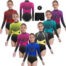 Girls Set Rhythmic Outfits Competitions Gymnastics Athletic Color Block Unitard
