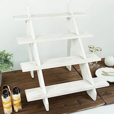 WHITEWASHED 21" Ladder 4 Tier Wooden CUPCAKE HOLDER Dessert Display Stand Party