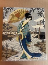 Vintage 1970&rsquo;s Oriental Needle Painstaking Handmade, Stretched Geisha 18 X 22