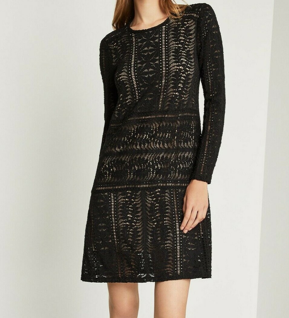 $198 NWT BCBGMAXAZRIA SzXS WAVING VINES LACE LONG SLEEVE SHIFTH