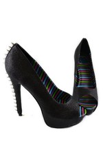 Too Fast spike heels black glitter Shoes studs metal punk platform 