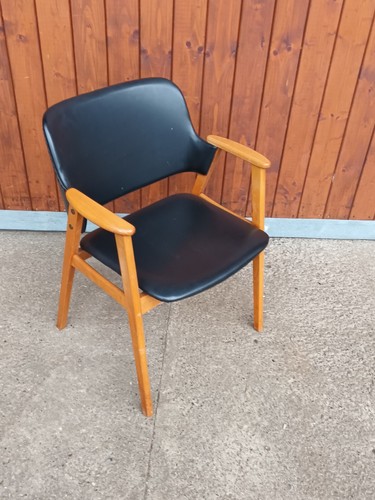 Armchair Vintage Easy Chair Armchair Vinyl & Wood Danish Armchair 60s Chair - Picture 3 of 11