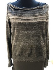 Women's DKNY Jeans Black Striped Sweater with Metallic Thread Accent Medium