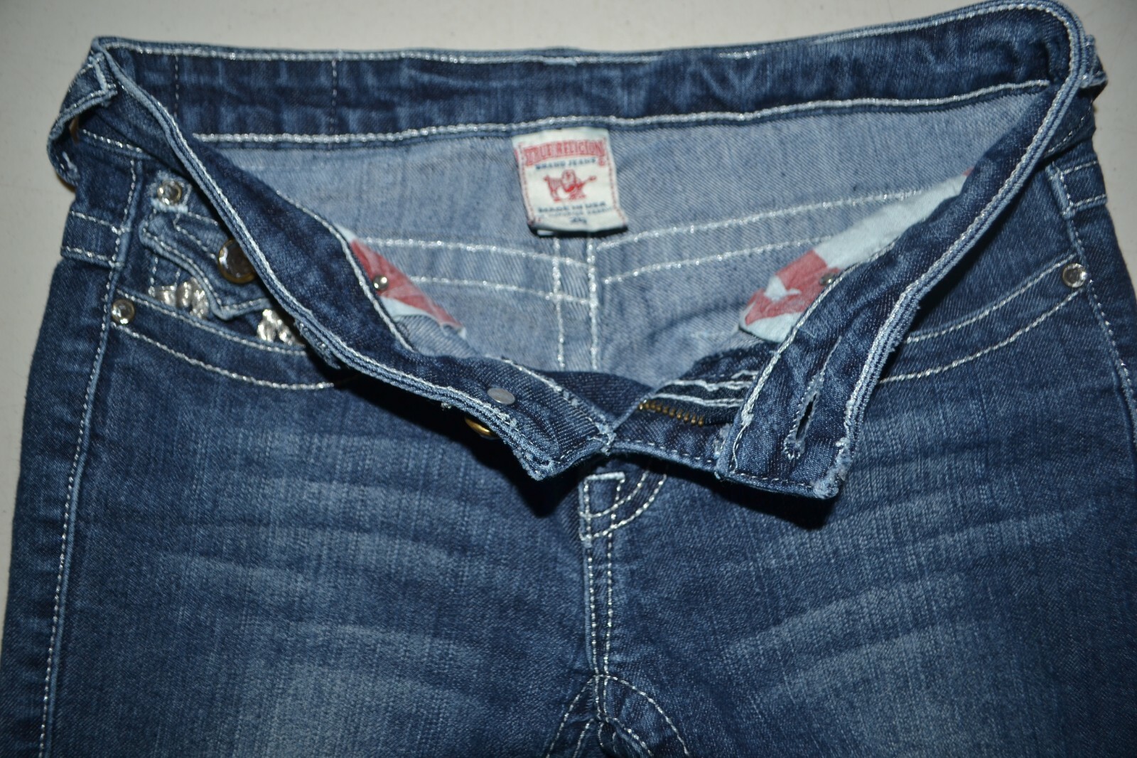 True Religion Women's Straight Joey Super T Thick Stitch "U" Blue Jeans Sz 26x30 thumbnail 8