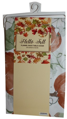 60" Redondo, Vinilo Acción de Gracias Calabaza y Hojas Otoño, Franela Trasera Cubierta de Mesa - Imagen 2 de 5