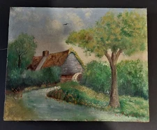 Oil Painting Canvas Landscape Early 20th Century Signature
