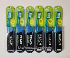 6 Reach Toothbrush Crystal Clean MEDIUM Toothbrushes Bristles BLUE Color