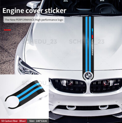 Blue Carbon Fiber 5D Car Hood Sticker Stripe Decal For BMW Performance Sport