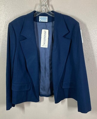 NWT VTG Pendleton 100% Virgin Wool Women's Button Navy Blazer Jacket Size 34/20W