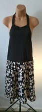 Womens  SHEIN Dress  Black  With  Beige  Print  Halter Neck/lin Size L UK 14/16