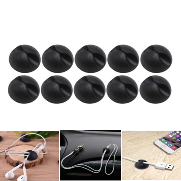 URAQT Set di 12 Clip per Cavi Multiuso, per scrivania, Cavo di Alimentazione, Cavo di Ricarica USB, Caricabatterie, Cavo Audio, Nero