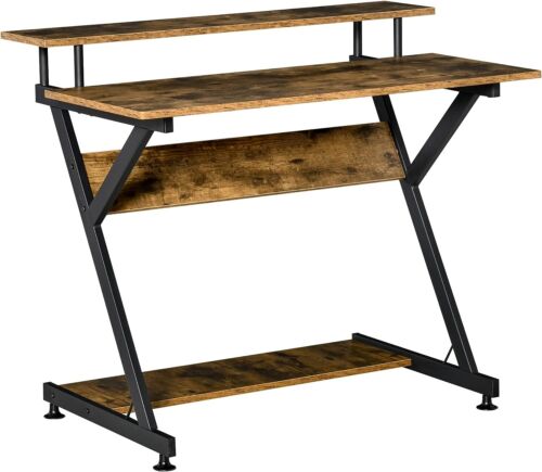 Industrial Rustic Brown Desk Laptop Computer Table Monitor Stand Bottom Shelf UK