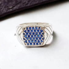 Blue Sapphire Gemstone With 925 Sterling Silver Ring For Men's #AL357